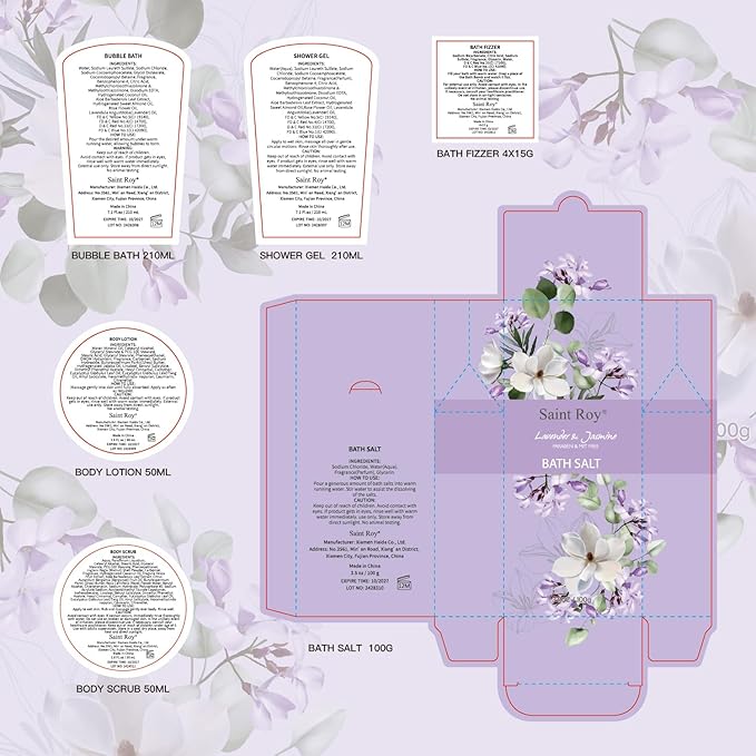 Spa Gift Basket for Christmas Gifts - 13 Pieces Lavender Jasmine Bath & Body Care Kit for Women, Holiday Gift for Mothers Day, Valentine's Day, Self Care Pampering Gifts, Birthday Gifts