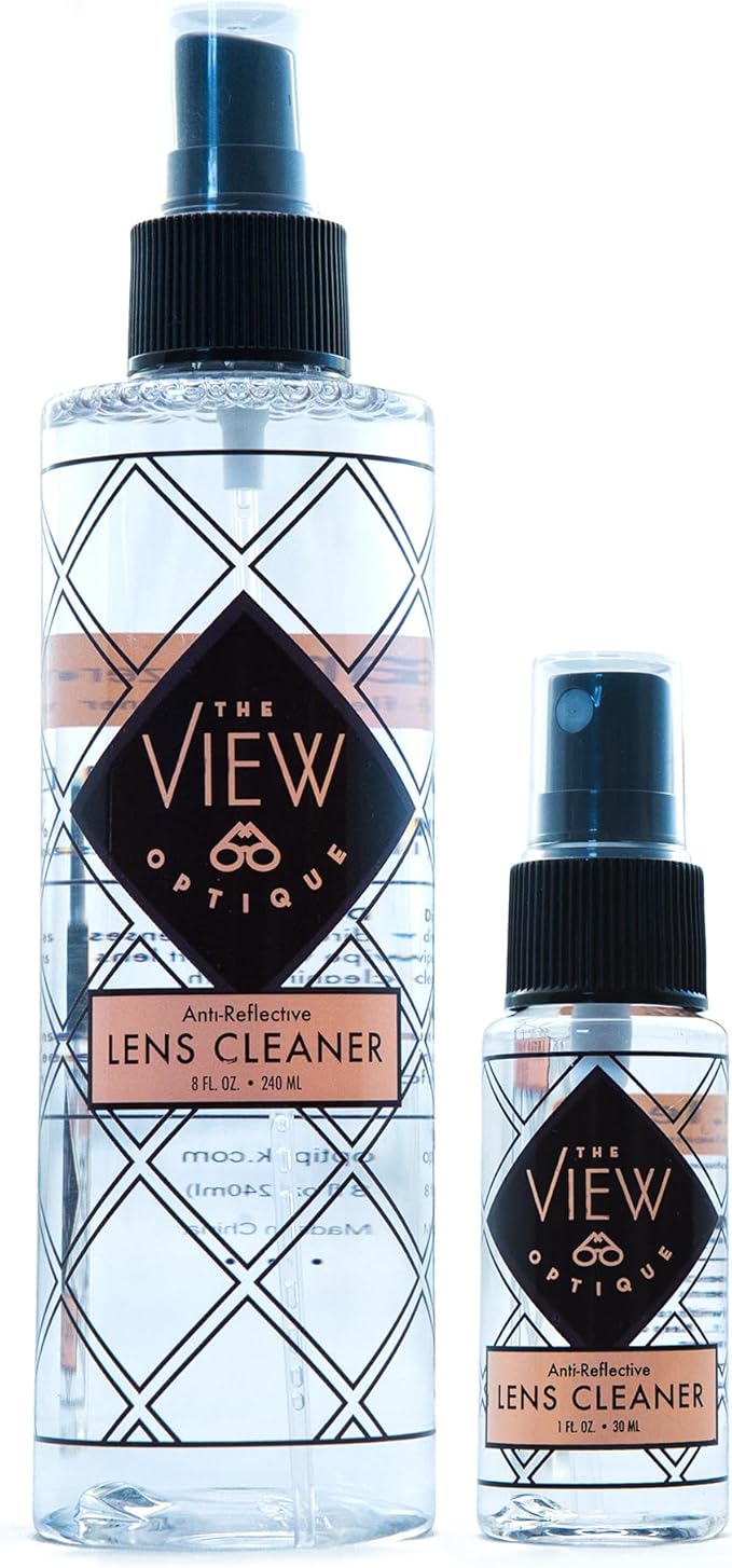 Anti-Reflective Lens Cleaner Spray Kit – (1) 8oz & (1) 1oz Glasses Cleaner Spray for Eyeglasses, Sunglasses, Lenses, Screens & Camera Cleaning Kit (2 Piece Set)