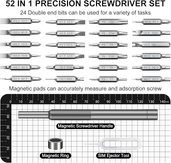 52-in-1 Precision Screwdriver Set, Magnetic Mini Repair Tool Kit for iPhone, Computer, Eyeglass, PS5, Watch, Laptop, Macbook, Ring Doorbell, Electronic, [S2 Steel] Screw Driver Gifts for Men