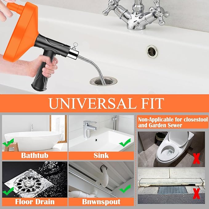Drain Snake Auger Feet, Plumbing Snake Drain Hair Clog Removal Tool, Sink Unclogger Drain, Heavy Duty Drum Auger, Cleaner Tool for Bathroom Kitchen Tub Shower Drain Clog Remover with Gloves