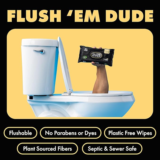 DUDE Wipes Shea BUTTer Flushable Wipes - Extra-Large Adult Wet Wipes - 6 Pack (288 Count) - Infused with Coconut Oil, Vitamin E, and Aloe - Septic and Sewer Safe