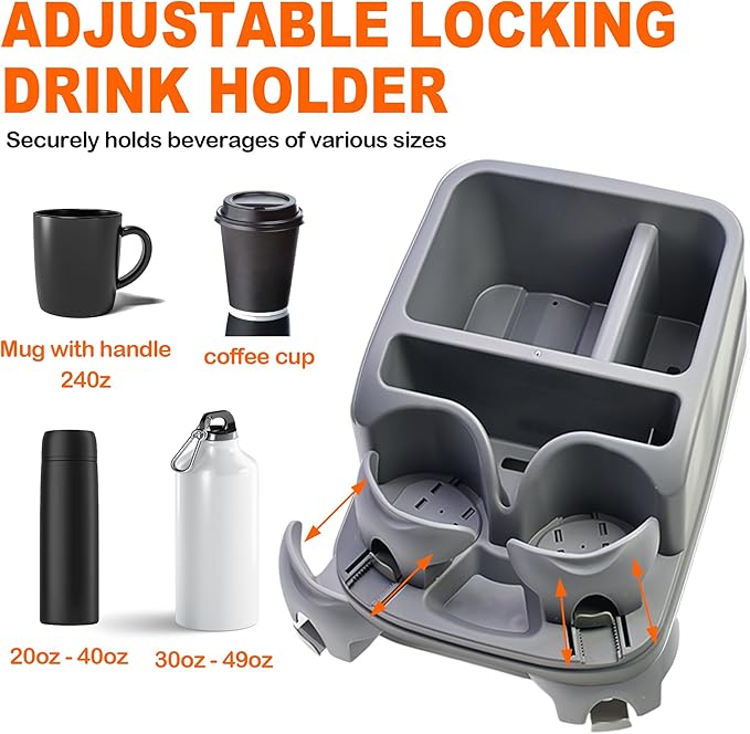 Center Console for Cars, Car Center Console Organizer, Console Cup Holder for Trucks, Floor Cup Holder for Truck, Minivans, Suvs, Vehicle Organizer (Gray)