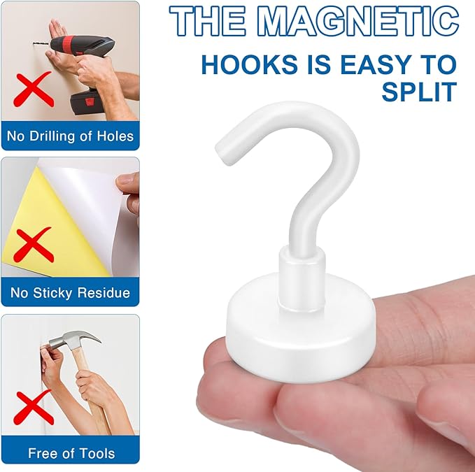 LOVIMAG Magnetic Hooks for Cruise Cabins, 170lbs Cruise Magnets, White Magnetic Hooks Heavy Duty for Hanging, Refrigerator, Grill - 4 Pack