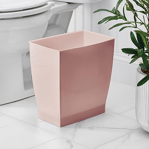 iDesign Small Plastic Bathroom Trash Can, Slim Rectangle Garbage Bin for Bedroom, Office, Dorm, Pink