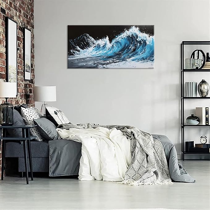 ZESTRILIA Waves Wall Art Blue Sea Oil Painting Reproduction Print Modern Wave Abstract Canvas Paintings Waterproof Artwork Picture for Living Room Bedroom Home Office Kitchen Décor (20x40inch)