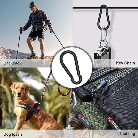 KINLINK 10 Pack Black Carabiner Clip, 3.15 inch Heavy Duty Spring Snap Hook, Small Carabiner Clips for Outdoor Camping, Swing Set, Hammock, Hiking Travel, Fishing, Quick Link Keychain