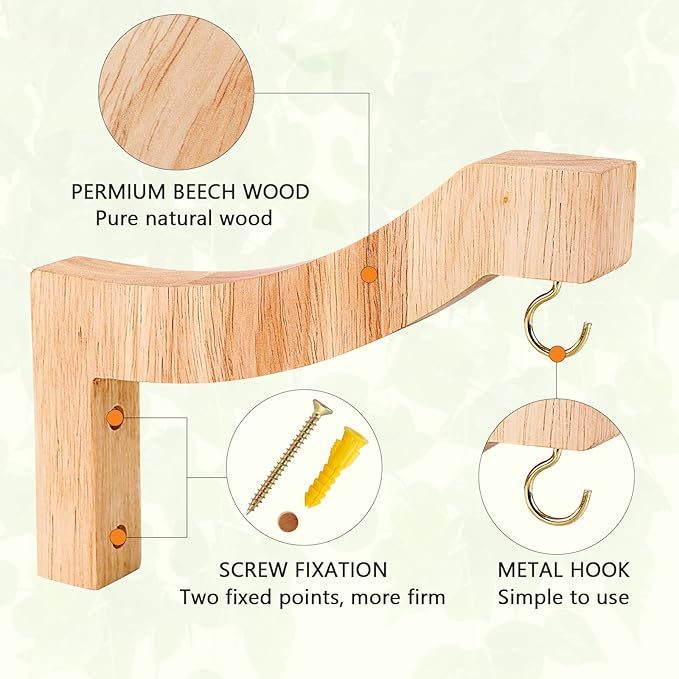 DSJIFGEW 7-Inch Wooden 7-Shaped Wall Hook Plant Hanger – Ideal for Indoor/Outdoor Bird Feeders, Flower Baskets, and Wind Chimes