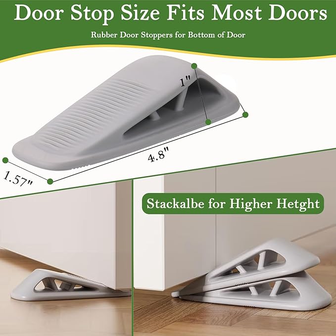 Fursafe&Q Rubber Door Stoppers for Bottom of Door, Door Stop Wedge with Holder, Heavy Duty Doorstops 2 Pack, Wall Protector for Home & Office & School & Commercial Doorstop Keep Open Stack Grey