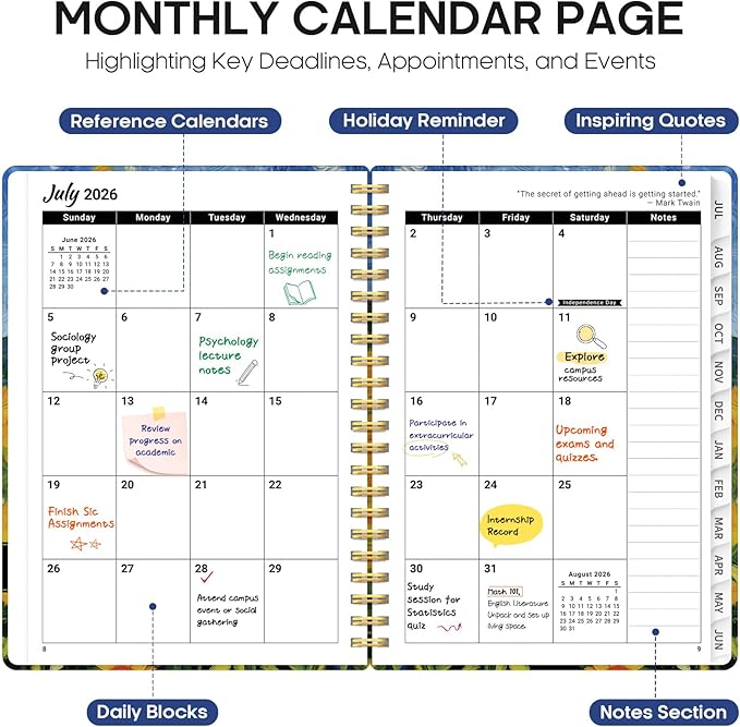 Planner 2026-2027, Academic Year Monthly and Weekly Calendar Planner, Jul 2026 - Jun 2027, Hardcover Teacher Student Planning Agenda book with Tabs, Perfect for School Office Supplies, 6.3" x 8.5" - Midnight Stroll