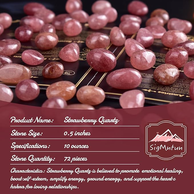 Polished Strawberry Quartz Crystals - 72 pcs Handpicked Tumbled Gemstones Rocks, Pebbles for Reiki, Chakra, Healing, Home Decor