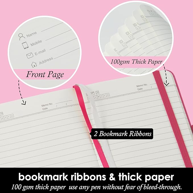 3 Pack Small Journal Notebook with Pen, Mini Pocket Leather Notepad Notebook 3.7" x 5.7" with 408 Pages, Ribbon Bookmark, Pearlescent Pink