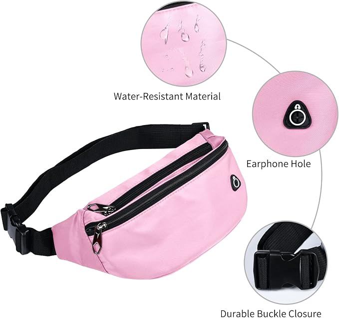 Fanny Packs for Men and Women, Waterproof Sports Waist Pack Bag for Travel Hiking Running Hands-free