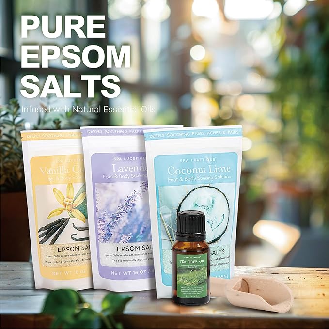 Spa Luxetique Epsom Salts for Soaking, Bath Salts for Women Gifts Set with Lavender, Vanilla and Coconut Scent Bath Set with Tea Tree Oil for Mom Christmas Gifts