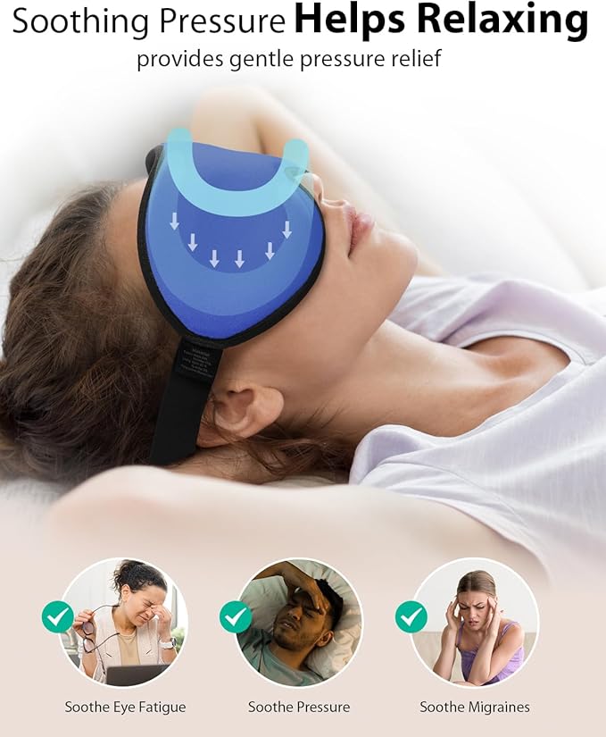 MABAO Weighted Sleep Mask - 100% Blackout Eye Mask for Sleeping for Women Men, 3D Contoured for Lash Extension, Zero Eye Pressure Memory Foam Cover, Soft Gentle Pressure Blindfold for Travel - Blue