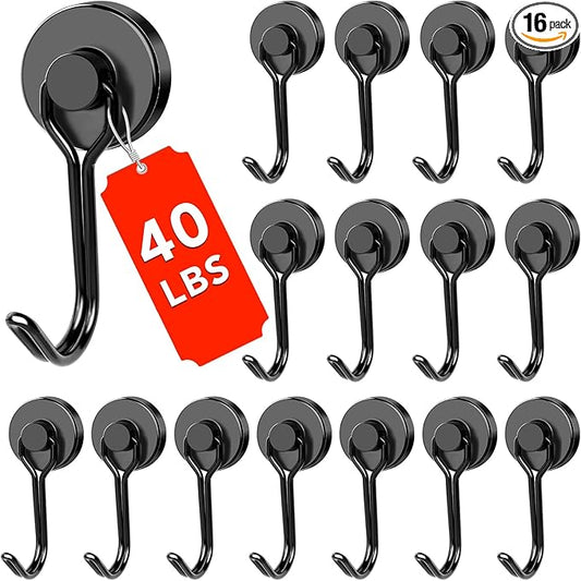 DIYMAG Black Magnetic Hooks, 40LBS Strong Magnetics Heavy Duty 2026 Cruise Cabin Ship Essentials Magnet Hook with Metal Hanger for Hanging Refrigerator Home Kitchen Office 16Pack