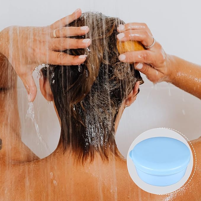 Plastic Travel Soap Container, 2Pcs Portable Soap case for Shampoo Bar Round Soap Holder with Leak-Proof Lid for Bathroom Shower Gym (Blue)