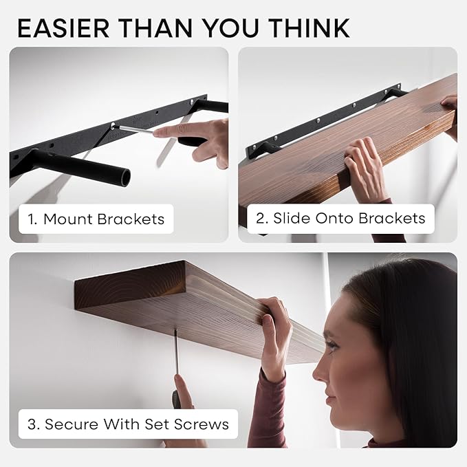 Homeforia Classic Walnut 30 inch Floating Shelf, High-End Solid Real Wood Small 30-inch Floating Shelves for Wall Mounted, 30in Floating Shelves, Heavy Duty Bracket, 30 x 6.5 x 1.75 inches, Set of 3