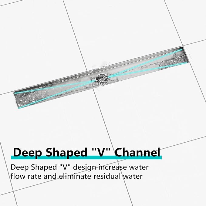 Neodrain Brushed 60-Inch Linear Shower Drain, with 2-in-1 Flat & Tile Insert Brushed Cover, Rectangle Shower Floor Drain, Floor Shower Drain with Adjustable Leveling Feet, Hair Strainer