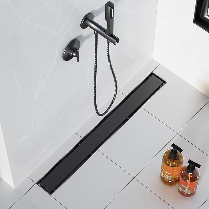 Neodrain 36 in Matte Black Linear Shower Drain with 2-in-1 Flat & Tile Insert Cover, 304 Stainless Steel Rectangle Shower Floor Drain, Bathroom Shower Drain