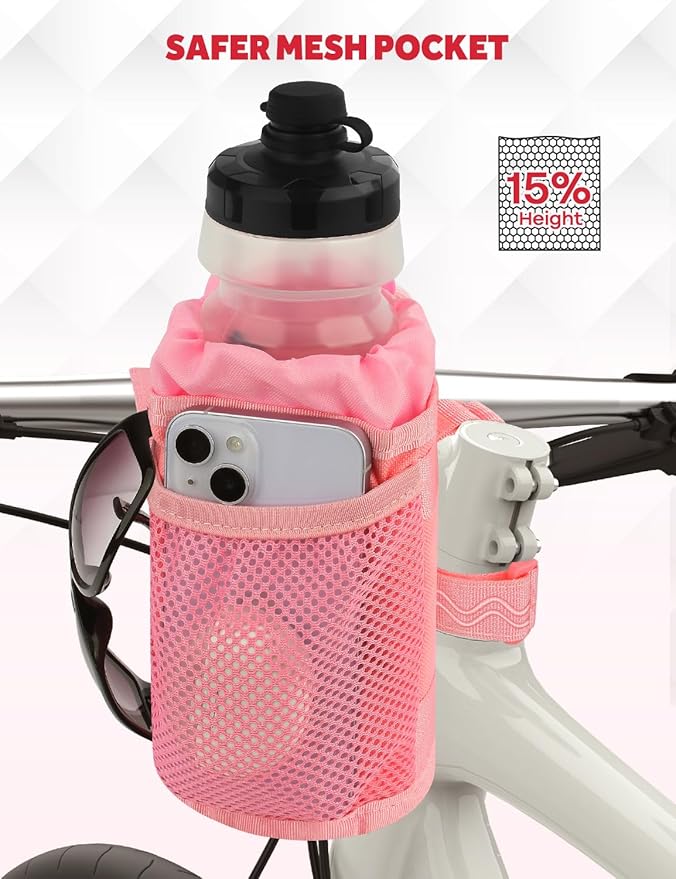 Bike Cup Holder, Water Bottle Holder Handlebar for Bike with Mesh Pockets, Universal Fabric Bicycle Water Bottle Drink Cup Cage for Cruiser Bikes, Scooter, Mountain MTB, Stroller, Wheelchair, Boat