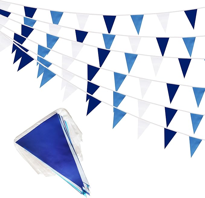 50 Feet Blue White & Dark Blue Pennant Banner Flags String Hanging Blue White & Dark Blue Triangle Bunting Flags,Party Decorations for Grand Opening,Party Events,30 Pcs