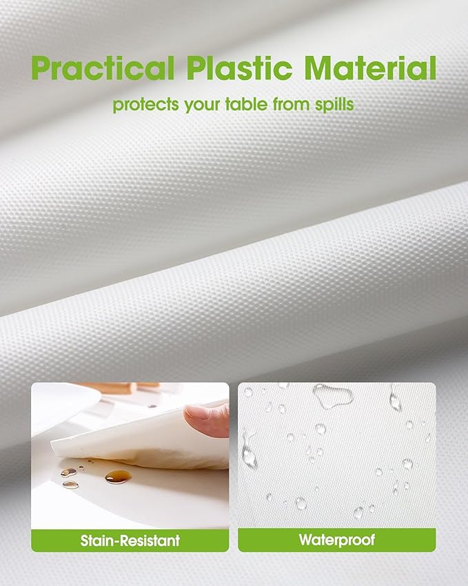 Pureegg Plastic Table Cloth Disposable 10 Pack, 54 x 156 Inch Table Cloths, Party, Picnic, Wedding, Decorative Tablecloths, Rectangle, White Plastic Cover, Leakproof & Sturdy, White