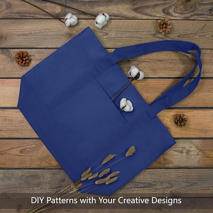 TOPDesign 1-Pack Canvas Tote Bag with an External Pocket, Reusable Grocery Shopping Bag, Top Zipper Closure, Daily Essentials (Blue)