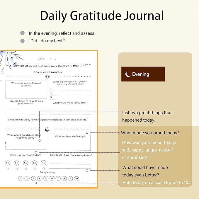 Gratitude Journal with 6 Inspirational Stickers and Pencil, Daily Reflection Journal for More Happiness, Mindfulness & Affirmation, Self Care Journals for Women & Men,Orange