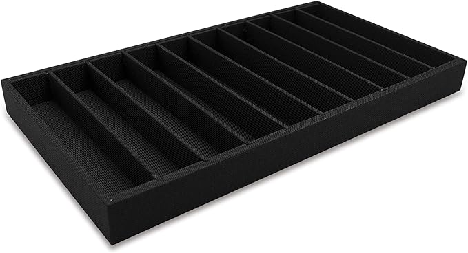 The Display Guys - Stackable Jewelry Tray and Organizer - for Drawers, Dressers, Store Display (10 Compartments, Black Burlap)