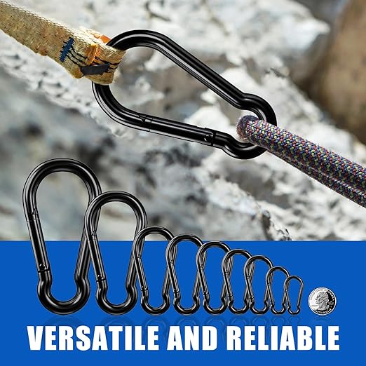 KINLINK 1 Pack Black Carabiner Clip, 7 inch Heavy Duty Spring Snap Hook, Large Carabiner Clips for Camping, Swing Set, Hammock, Hiking, Travel, Weight Lifting Machine, Home Gym Equipment