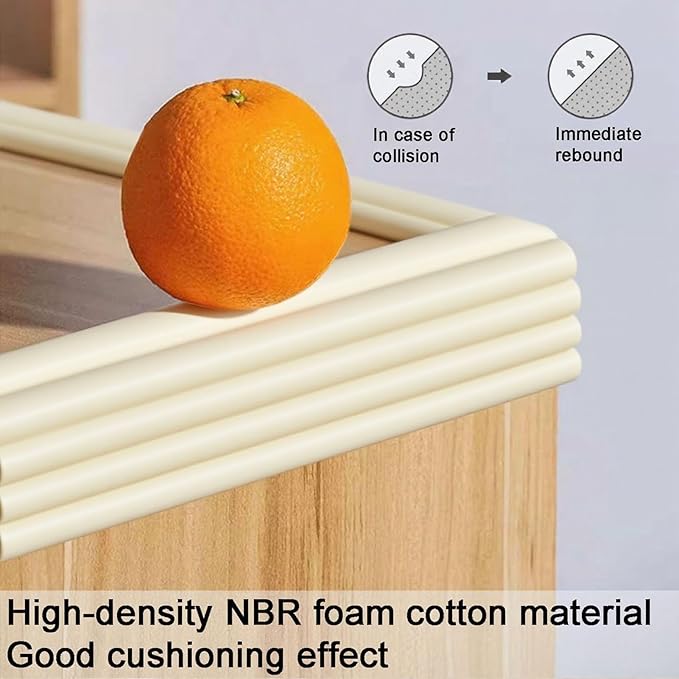 Proof Edge Corner Protector, 2pcs 78.7in/200cm Furniture Safety Bumpers Guard Padding, Soft NBR Rubber Foam Adhesive Cushion, Fireplace Cabinets Table Desk Edges & Sharp Corners (Beige)