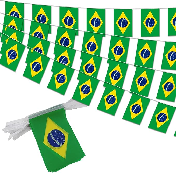 Brazil String Flag Pennant Banner - 38 Flags, 42 Feet Small Mini Brazilian Flags Bunting Banner for Country Decoration, School, Party, Sports Events