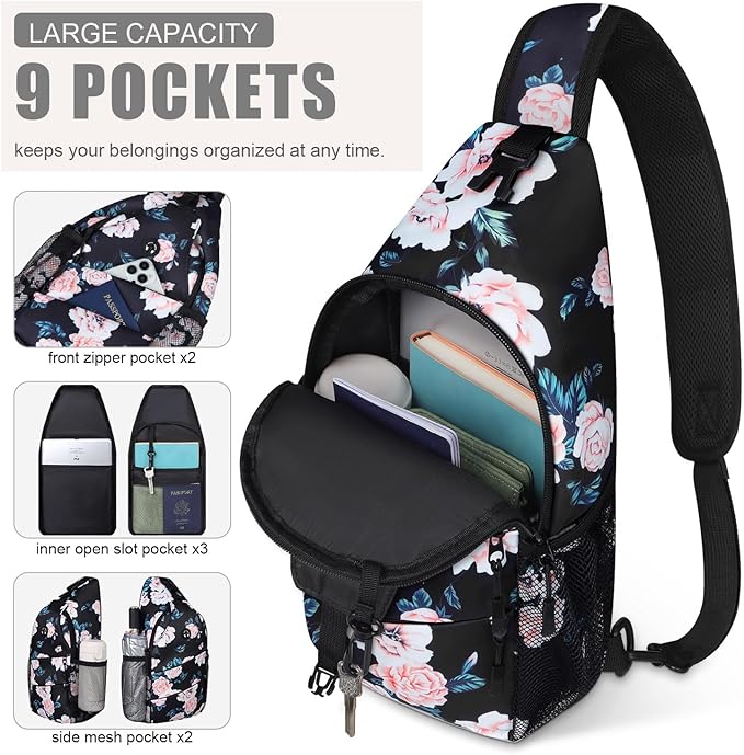 Pritent Crossbody Bags for Women Men Trendy Sling Bag Backpack Casual Chest Bag with Convertible Shoulder Strap