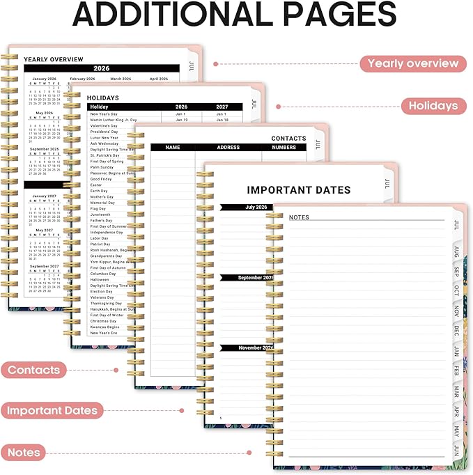 Planner 2026-2027, Academic Year Weekly and Monthly Calender Planner, from Jul 2026 - Jun 2027, Spiral Bound School Planning Book, Perfect for Teacher, Student, Women & Men, A5 (6.3" x 8.5"), Meadow Wanderer