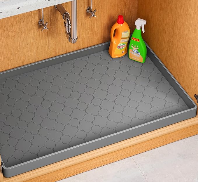 Jin&Bao Waterproof Under Sink Mat 28" x 19", Thick Silicone Mat Cabinet Protector for Kitchen and Bathroom, Shelf Liner, Home Organizer and Storage, Multipurpose Tray for Gadgets and Essentials