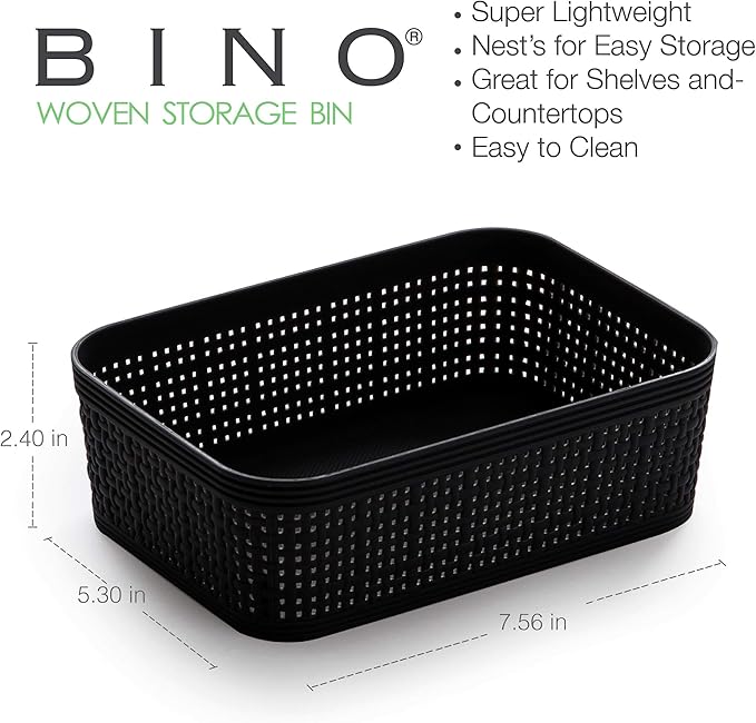 BINO | Woven Plastic Basket | XS (Black), 5-Pack | THE JUTE COLLECTION | Home Organization, Space-Saving Storage, Stylish Design | Jute Basket | Plastic Storage Basket