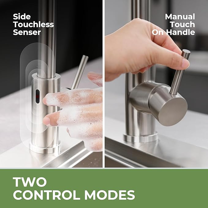 Touchless Kitchen Faucet, VFAUOSIT Kitchen Sink Faucet with Pull Down Sprayer Brushed Nickel Motion Sensor Smart Hands-Free, Stainless Steel Single Hole Faucet for Bar Laundry RV Bathroom Sink