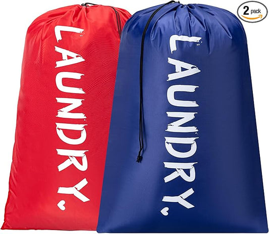 2 Pack XL Travel Laundry Bag, Machine Washable Dirty Clothes Organizer with Drawstring,Large Enough to Hold 4 Loads of Laundry, Easy Fit a Laundry Hamper or Basket Travel Essentials 24" x 36"