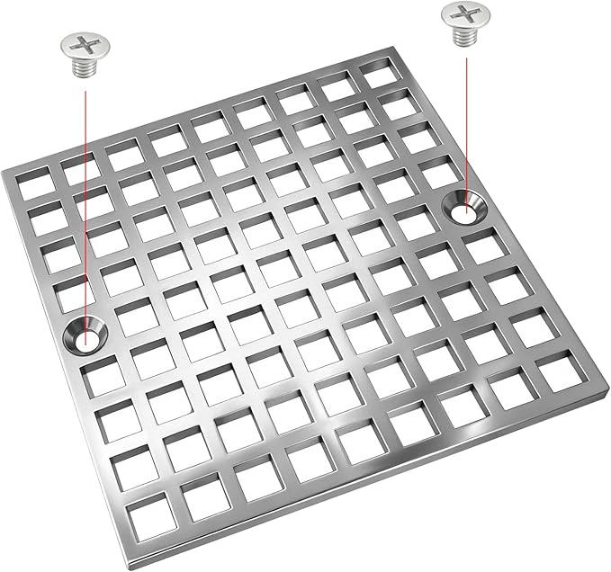 4" Matte Silver Shower Drain Cover, 304 Stainless Steel Square Floor Drain Cover Replacement, Drain Strainer and Hair Catcher for Showers, Bathrooms, and Sinks