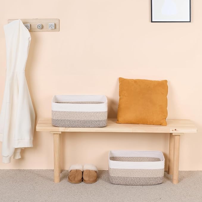 MiniArk Large Storage Baskets for Organizing, Closet Shelf Baskets for Clothes Blanket Towels, Baby Nursery, Toy Bins Box, Woven Rope Basket, 17 x 13 x 7.5”, 3 Packs Gradient Brown