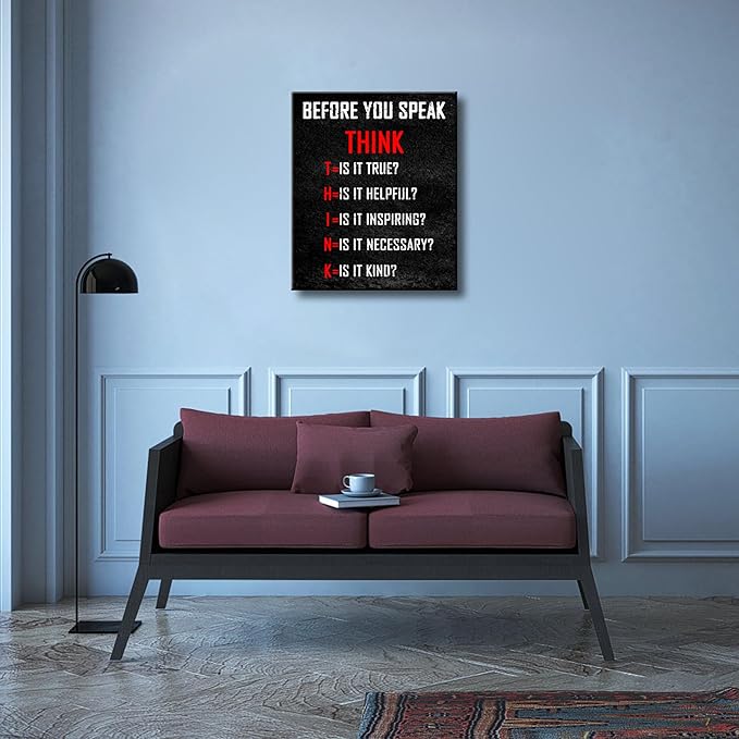 Pyradecor Large Motivational Think Before You Speak Classroom Positive Quotes Inspirational Poster Canvas Prints Wall Art for Office Living Room Home Decorations