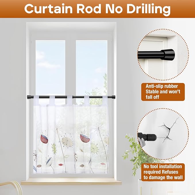 2 Pack Spring Tension Curtain Rod for Windows 26 to 39 inch Black Small Tension Rod Adjustable Spring Curtain Rods No Drilling Short Tension Rod for Kitchen, Closet, Bathroom, Bookshelf