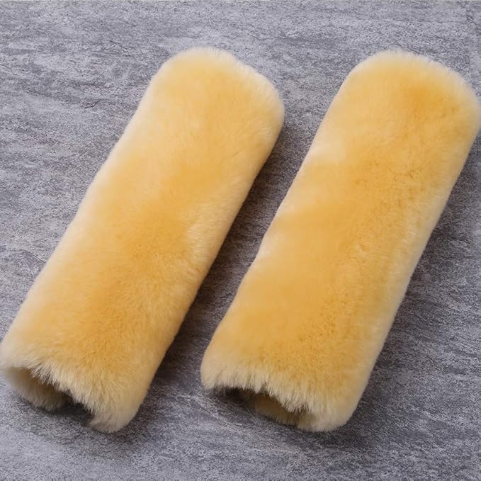 OGLAND 2 Pack Car Seat Belt Cover Cushion, Fluffy Soft Sheepskin Auto Should Seat Belt Pads, Neck Protector for Women Adults Baby Kids Pet (Golden Yellow)