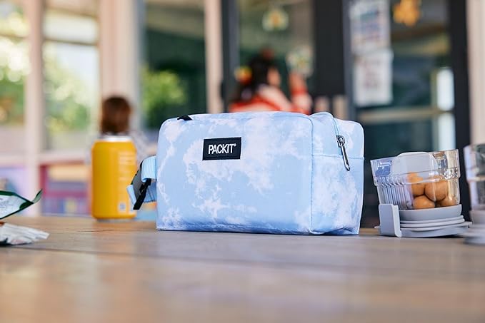 PackIt Freezable Small Insulated Snack Box, Blue Sky, with EcoFreeze Technology (Built-in Ice Pack), Mini Cooler or Small Lunch Bag, For Fresh Snacks On the Go, for Work, Gym, or Travel