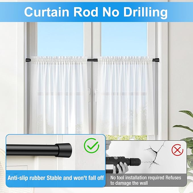 2 Pack Spring Loaded Tension Rod 17-41" Adjustable Curtain Rods No Drill Extendable Spring Rod Tension Curtain Rods For Window Kitchen Shelves Rv Refrigerator And Small Spaces,Black