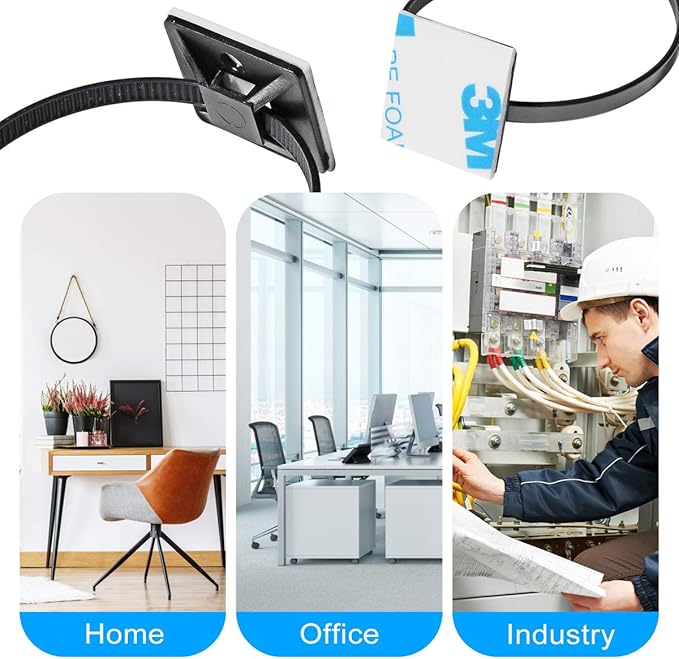 XHF 500 PCS 3/4" White Self Adhesive Cable Zip Tie Mounts Wire Cable Clips Holders Management Anchors Organizer Holders Squares(HS-101S)