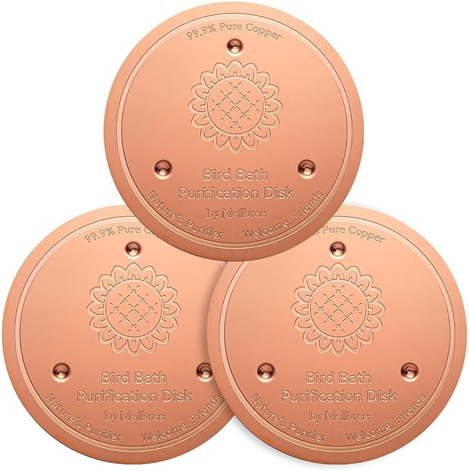 Mellbree 3-Pack Bird Bath Copper Disk, 0.6mm Reinforced 99.99% Pure Copper Cleaning Disk with Triple-Point Support for Physical Safe Clean Water All-Season (Sunflower)