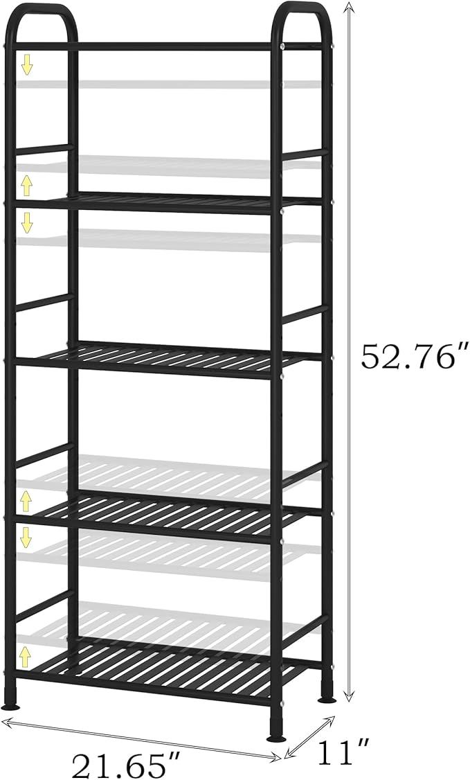 JSB 5-Tier Adjustable Shelving Unit, Heavy Duty Storage Rack Organizer, Metal Corner Shelf for Kitchen, Living Room, Laundry, Pantry, Bathroom (Black, 5 Tier)…