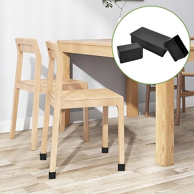 EASYEAH 2" x 4" (50x100mm) Rectangle Chair Leg Floor Protectors, Black Rubber Chair Leg Caps, Non-Slip Patio Furniture Feet Cap, PVC Chair Feet Covers for Hardwood Floors & Tables, 4pcs