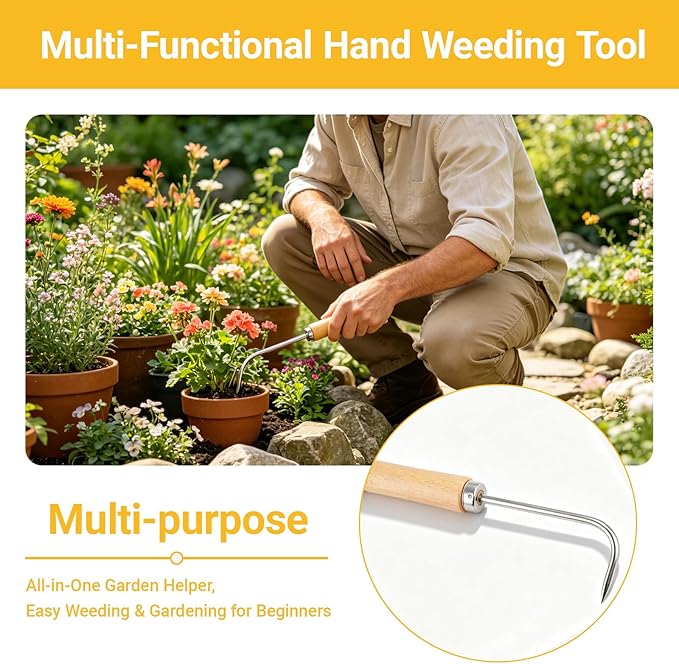 Crack Weeder Crevice Weeding Tool | Stainless Steel L-Shape Single-Claw Hook | Crevice Weed Remover | Patio Crack Weeder